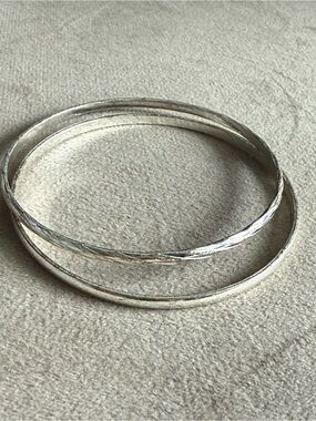 Triple Textured Bangle Bracelet - Silver